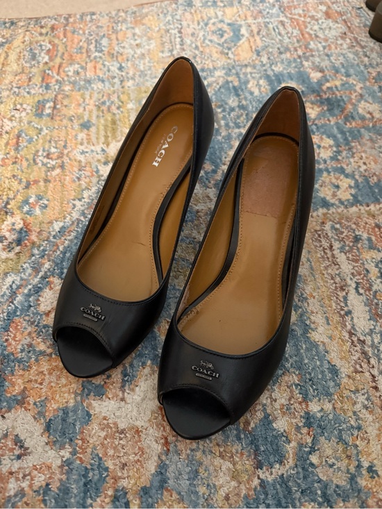 Coach Shoes - Coach Black Leather Peep-Toe Heels
